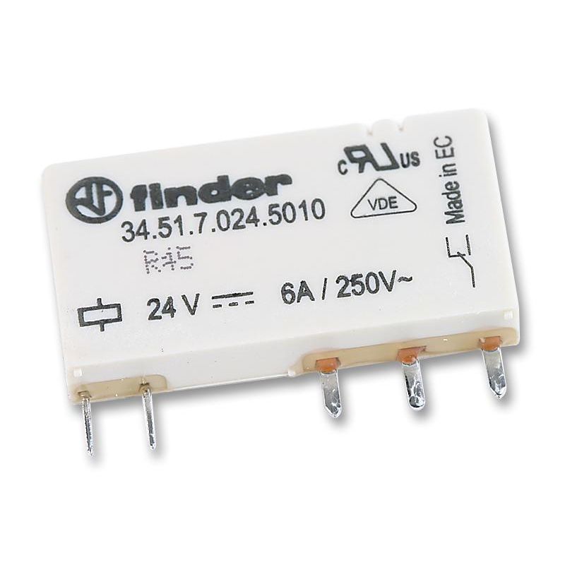 Finder 34.51.7.024.0010 Relay – Electromagnetic SPDT, 24 V DC Coil, 6 A/250 V AC & 6 A/30 V DC