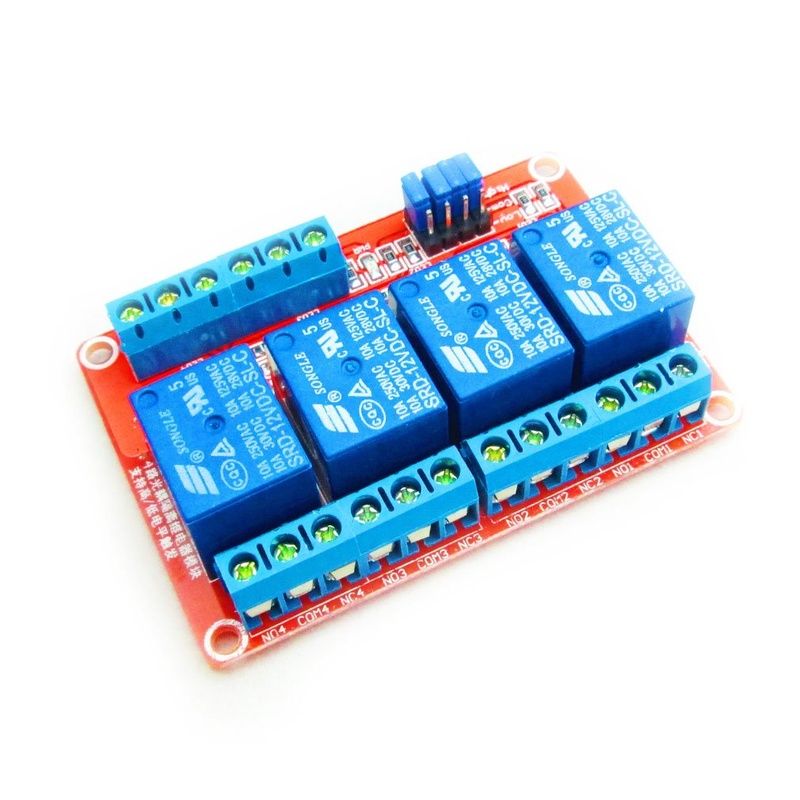 SLA-12VDC-SL-C, High Power 4-Channel Relay Module with Optocoupler, High/Low Level Trigger, 12V, 30A