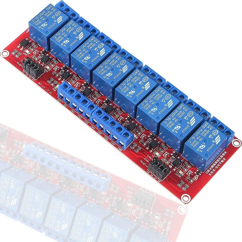 SLA-12VDC-SL-C, High Power 8-Channel Relay Module with Optocoupler, High/Low Level Trigger,12V, 30A