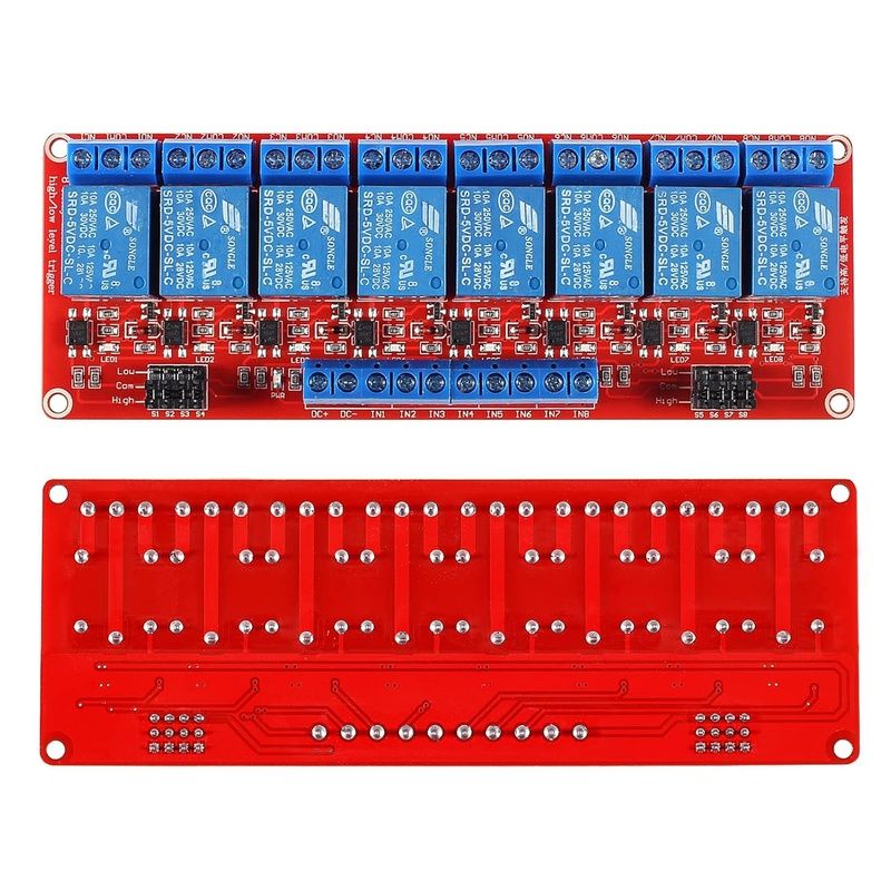 SLA-05VDC-SL-C,High Power 8-Channel Relay Module with Optocoupler, High/Low Level Trigger, 5V,30A