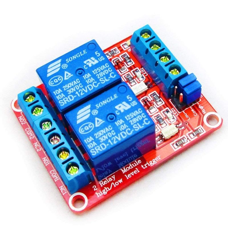 SLA-12VDC-SL-C, High Power 2-Channel Relay Module with Optocoupler, High/Low Level Trigger,12V, 30A