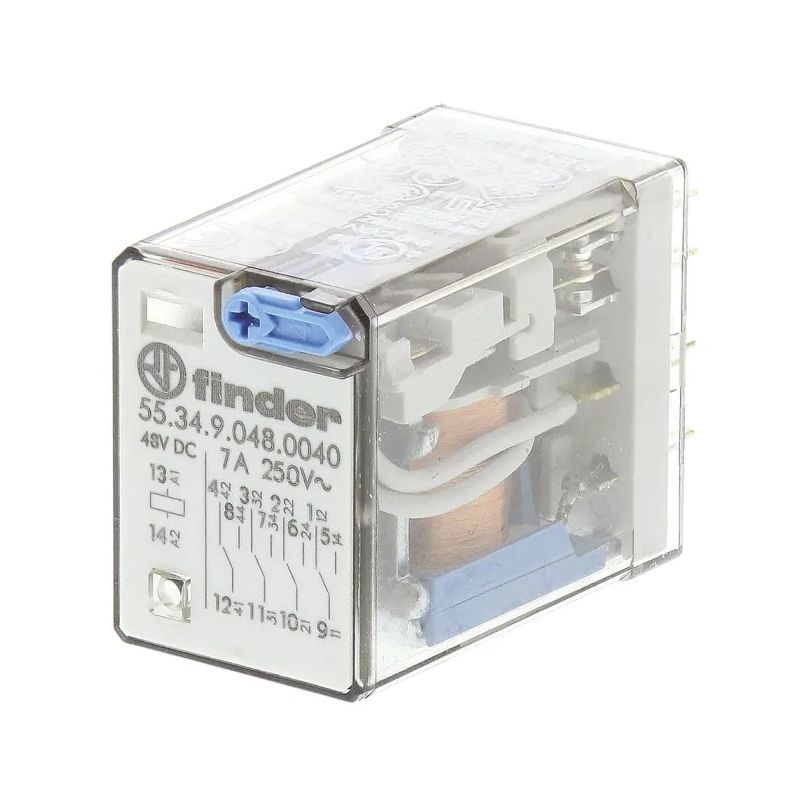 55.34.9.048.0040,Power Relay, 7A, 250VAC, Plug-In, 48VDC,4PDT 
