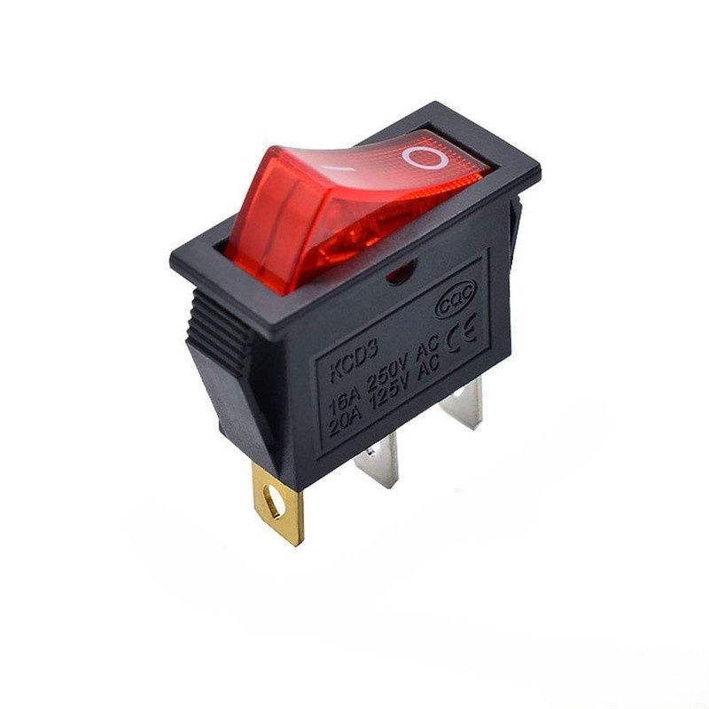 KCD3-RED-3PIN, Illuminated Rocker Switch, Panel Mount Package