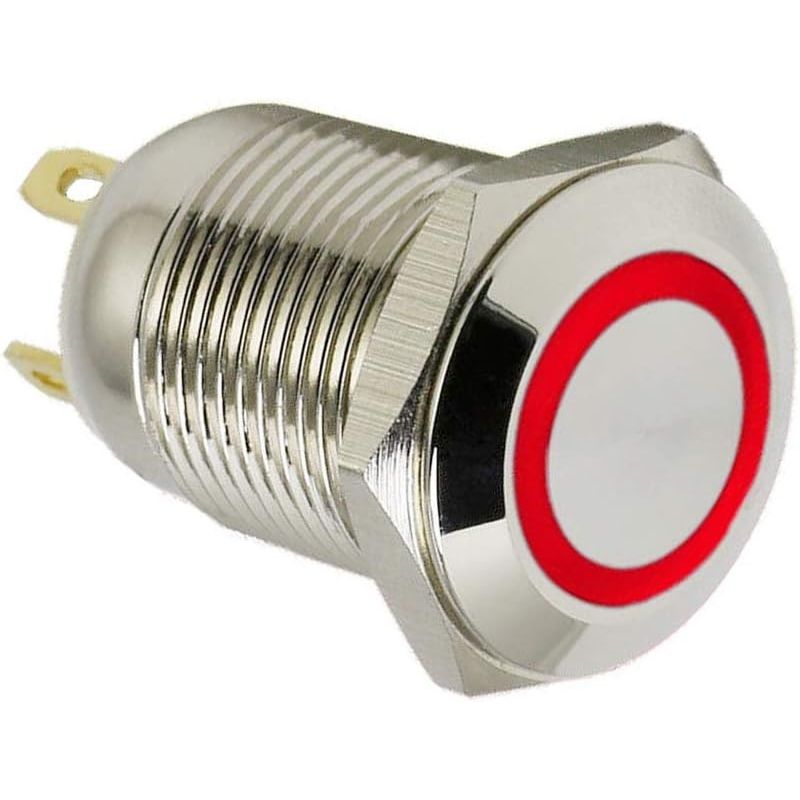 Illuminated Pushbutton Switch, Panel Mount,12MM,Red,ON/OFF
