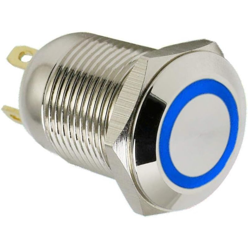 Illuminated Pushbutton Switch, Panel Mount,12MM,Blue,ON/OFF