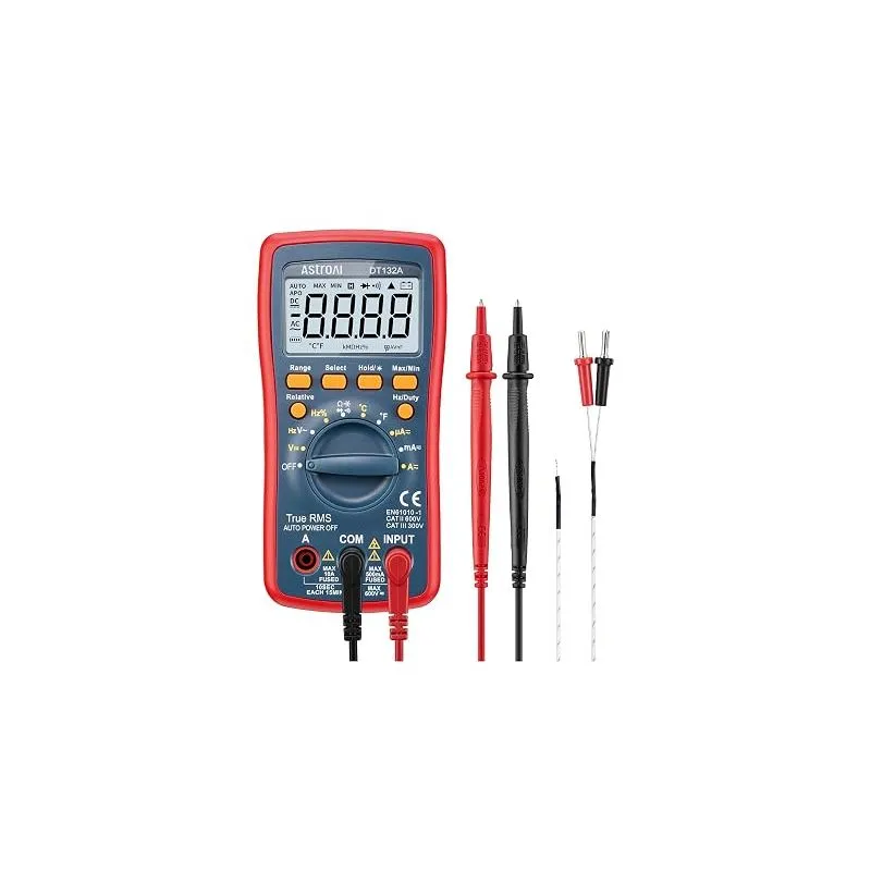 AstroAI DT132A True RMS Digital Multimeter 4000 Counts AC DC Voltage Current Temperature Capacitance Frequency Tester