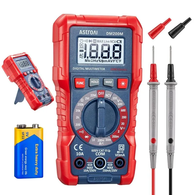 AstroAI DM200M True RMS Digital Multimeter 2000 Counts AC DC Voltage Current Resistance Continuity Diode NCV Tester