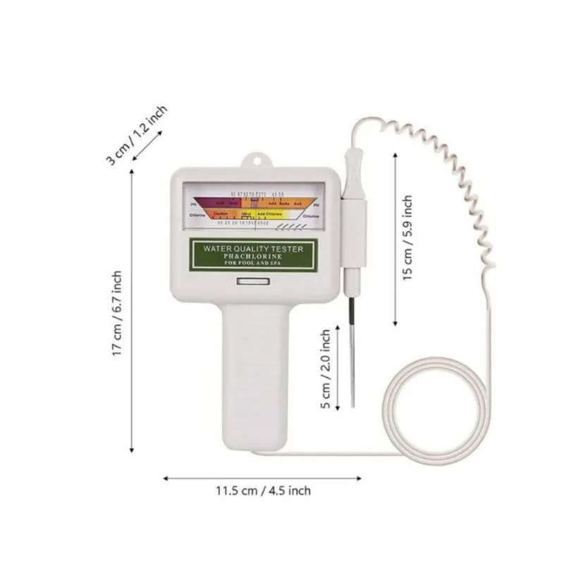 PC-101, Electronic Swimming Pool Spa Water PH CL2 Chlorine Tester - Accurate Water Quality Analysis, ±0.1 pH, 50°C