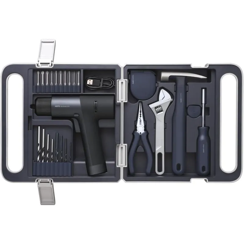  QWSGJ003, HOTO Cordless Brushless Drill Tool Set, 12V, 7-Piece Kit with LED Display