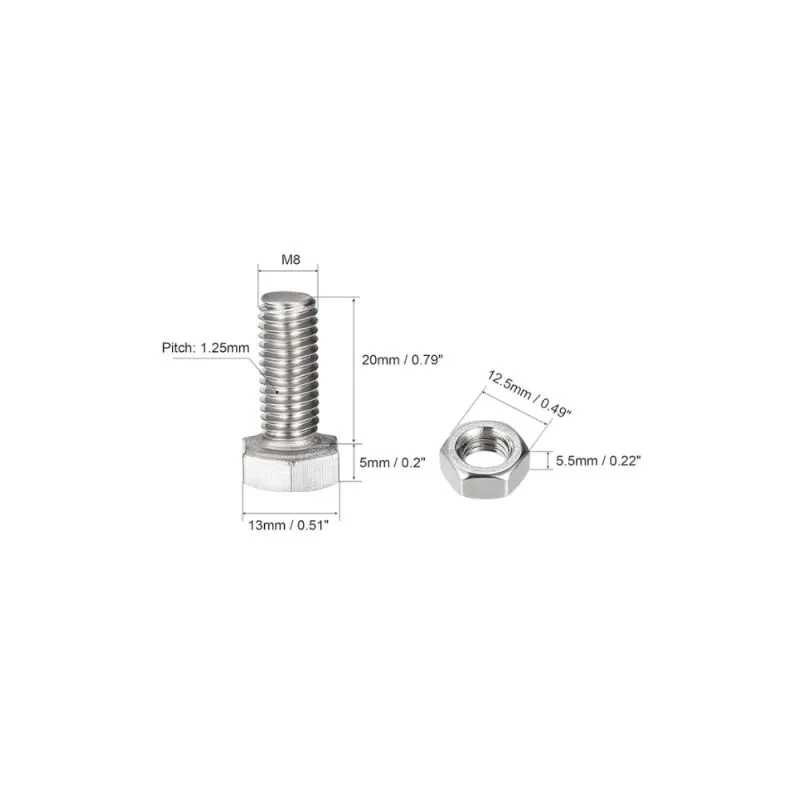 Hex Head Bolt, Stainless Steel,8x20mm