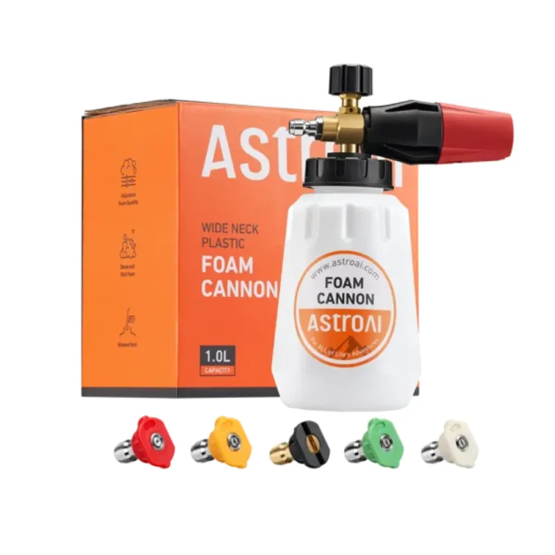AstroAI Big Mouth Foam Cannon 1L with 5 Pressure Washer Nozzle Tips and 1/4 Inch Quick Connect