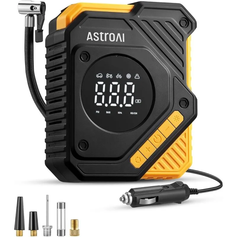 AstroAI S1 Portable Tire Inflator 150 PSI 12V DC Digital Air Compressor with Preset Pressure Auto Shut Off and LED Light