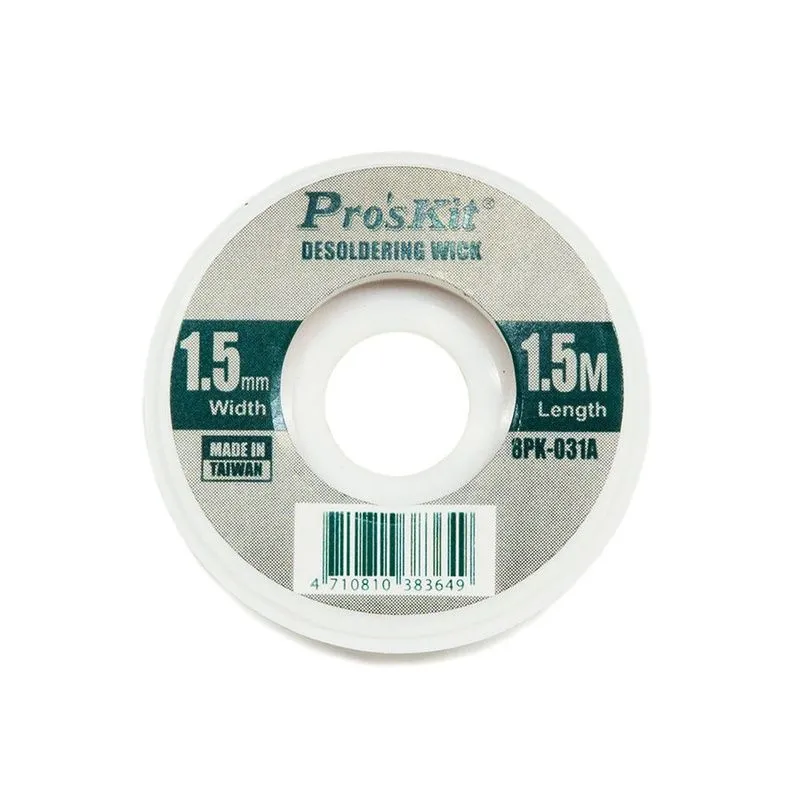 8PK-031A, Desoldering Wick, 1.5mm Width, 1.5m Length, Copper Braid