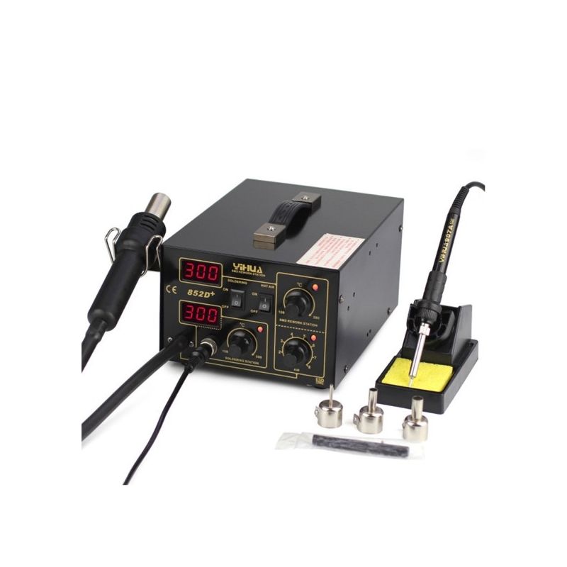 YIHUA 852D+ 2‑in‑1 Hot Air & Soldering Rework Station, 650 W / 50 W, Dual LED Display, 100‑480 °C Control