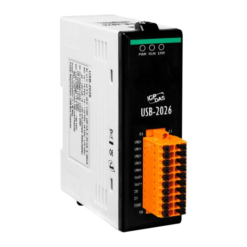 USB-2026 CR "USB I/O Module with 5-ch AI, 2-ch AO, 2-ch DI and 2-ch DO (RoHS) Includes 1.5M USB Cable (CA-USB15)"