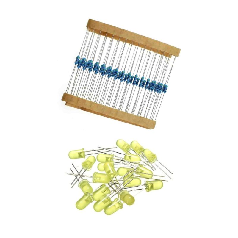 50x Yellow LED Light Kit with 50x 200-Ohm Resistors for Arduino and Raspberry Pi