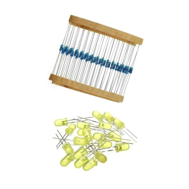 50x Yellow LED Light Kit with 50x 200-Ohm Resistors for Arduino and Raspberry Pi