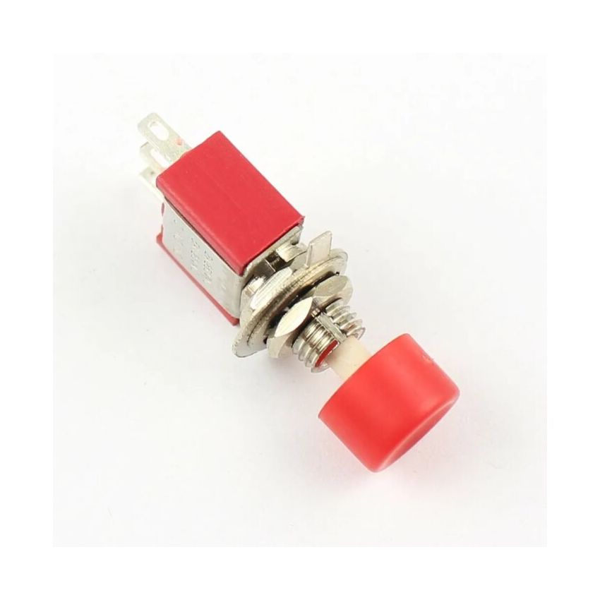 Momentary Push Button Switch,2A 250VAC,5A 120VAC,3 Terminals, Red Round Cap,Panel Mount,SPDT