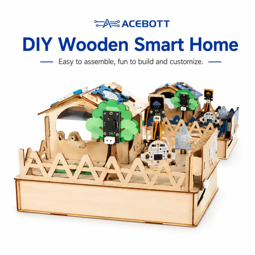 ACEBOTT QE001 ESP32 Smart Home IoT Starter Kit with Wooden House and App Control