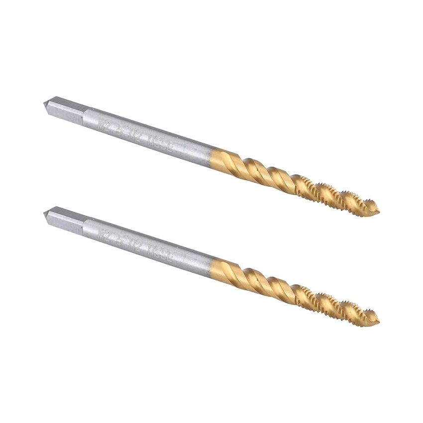 Burkit 2pcs M2.5 X 0.45 Spiral Flute Tap, HSS Titanium Coated Spiral Flute Plug Threading Tap M2.5 x 0.45 (