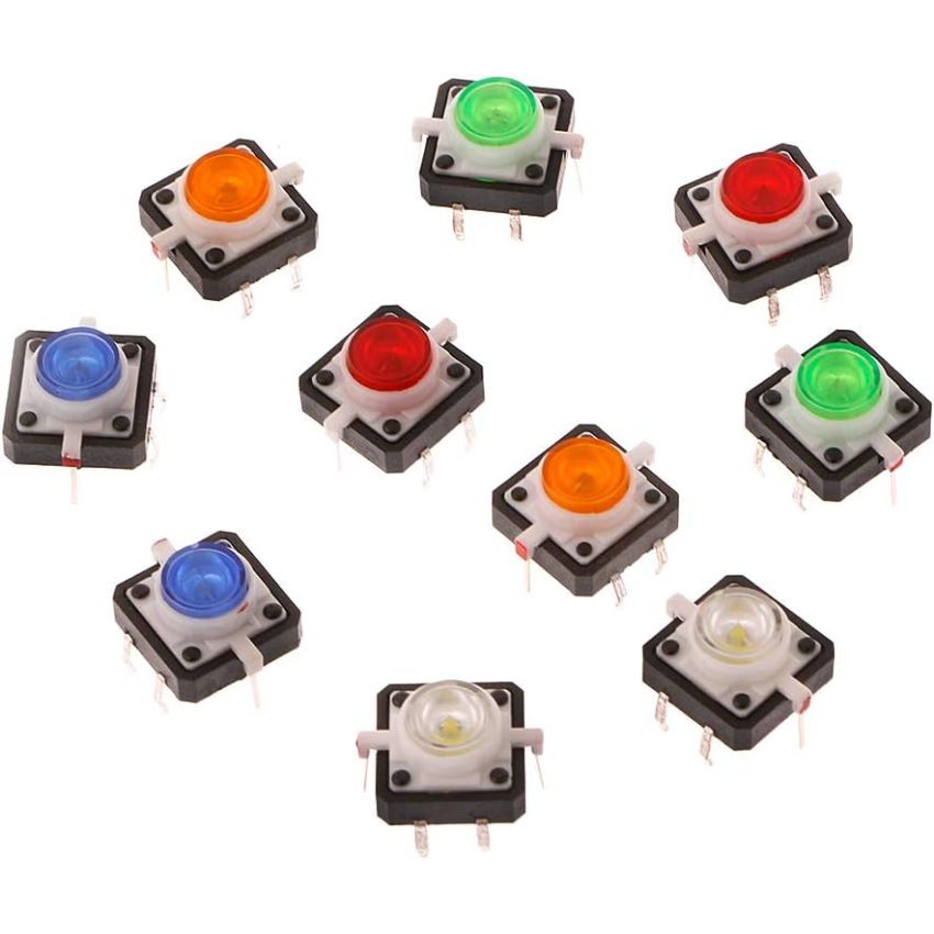 LED Light Momentary Tactile Push Button Switches Kit,5 Colors,10 Pcs