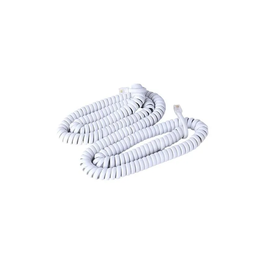 Stackfine, 2c telephone cord, white, 25ft, coiled
