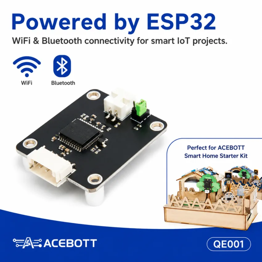 ACEBOTT QE001 ESP32 Smart Home IoT Starter Kit with Wooden House and App Control