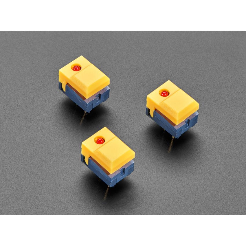 LED Push Button Switch, Yellow Actuator, 6-Pin, Momentary, 12V DC, Illuminated Red Indicator