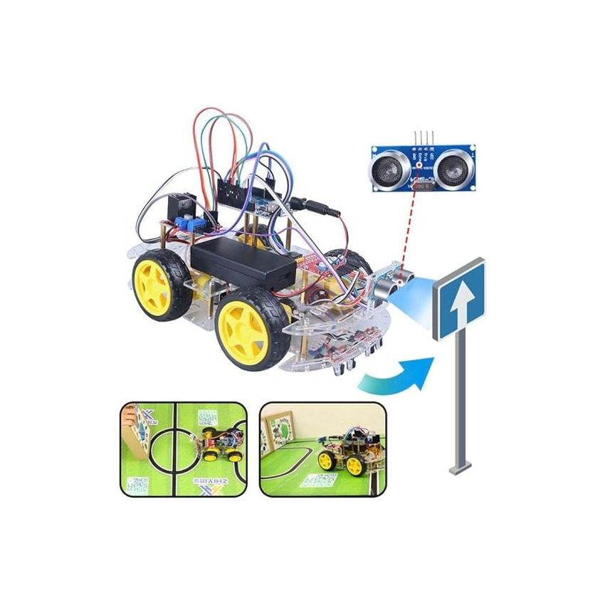 Robot Car Kit, Arduino UNO R3 Compatible MEGA328P, Bluetooth Controlled, Obstacle Avoidance and Line Following Capable