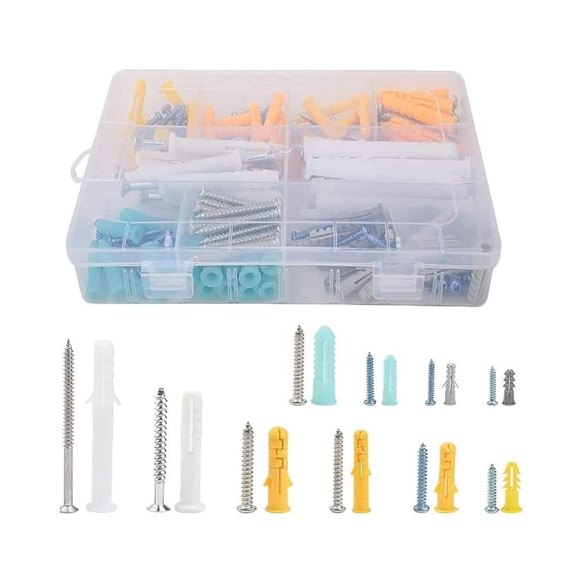 Khazna 200PCS Screws and Wall Plugs Set, Self Tapping Screws and Ribbed Anchors Assortment, Drywall Anchors Set for Hollow Wall Hanging or Blinds (10-15 WORKING DAYS subject to availability)