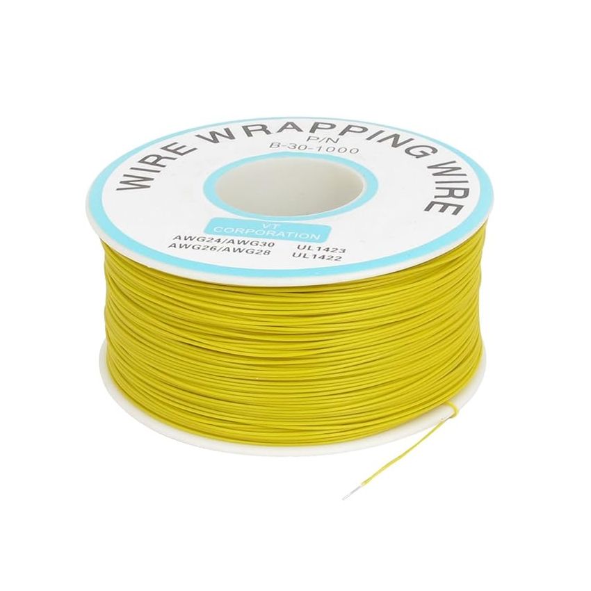 B-30-1000 Insulated PVC Coated 30AWG Wire Wrapping Wire-Yellow-230 Meters