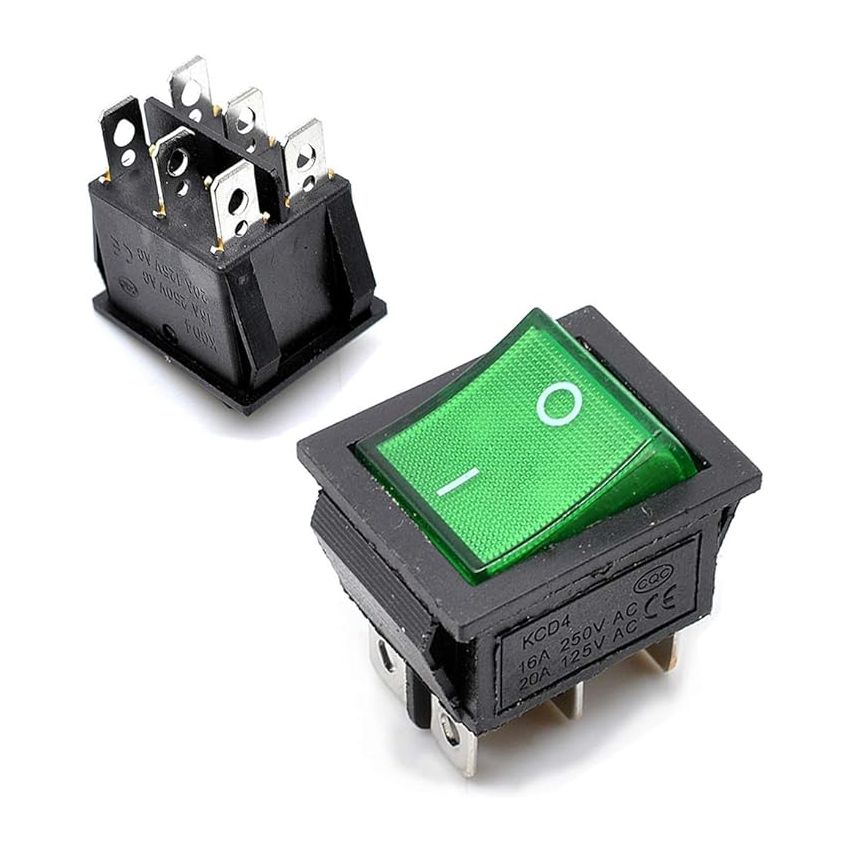 KCD 4 Green Illuminated Rocker Switch - Panel Mount, On/Off Control with LED Light