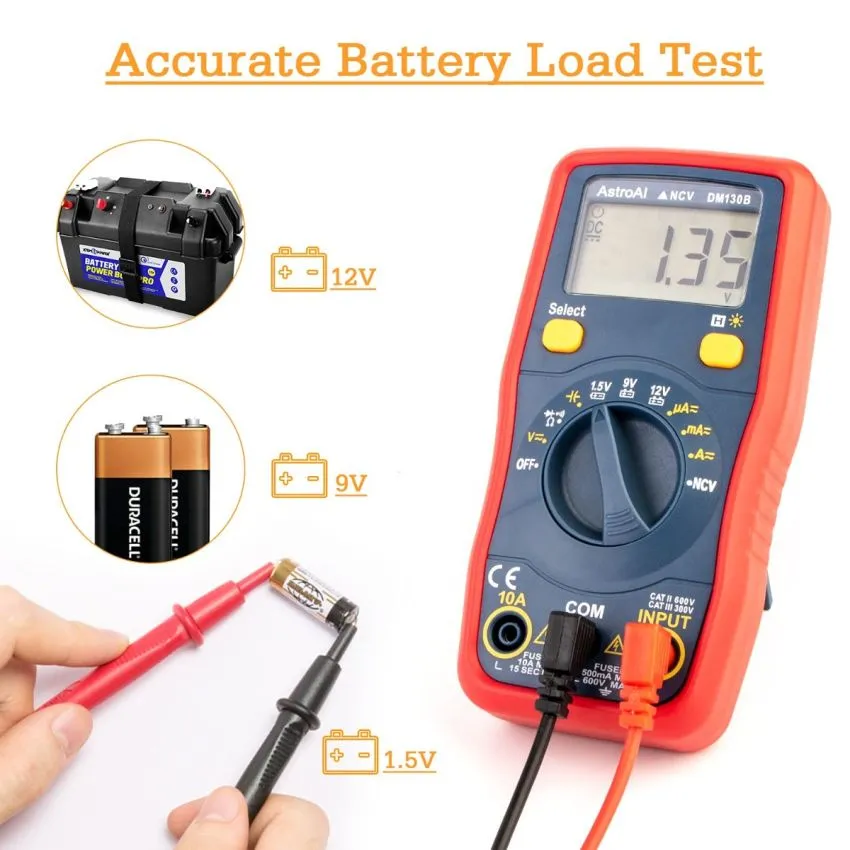 AstroAI DM130B 4000 Counts Digital Multimeter with NCV AC DC Voltage Current Resistance Capacitance Battery Tester
