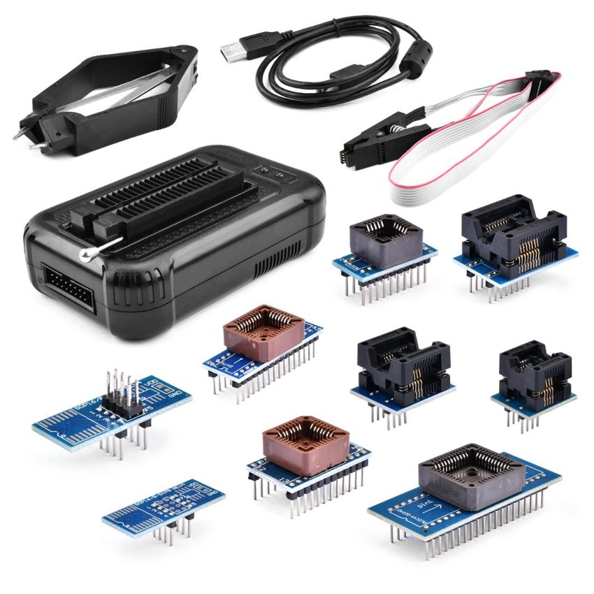 TL866II Plus Programmer Kit, Universal EEPROM/Flash MCU Programmer, Includes 12 Adapters, PLCC Extractor, USB Cable, SOP8 Clip & Software