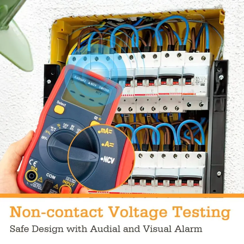 AstroAI DM130B 4000 Counts Digital Multimeter with NCV AC DC Voltage Current Resistance Capacitance Battery Tester