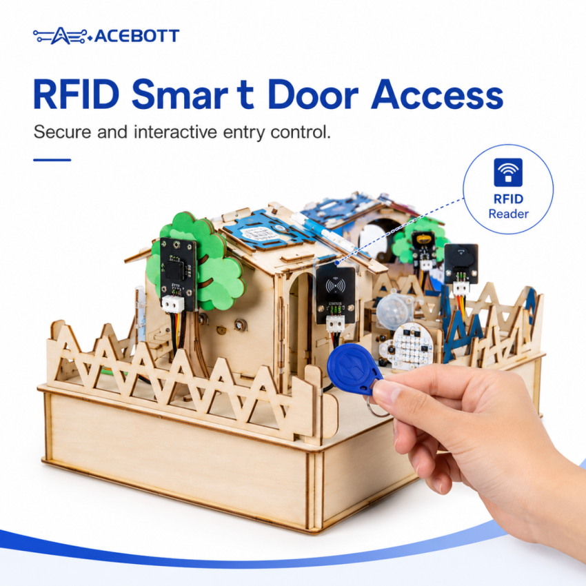 ACEBOTT QE001 ESP32 Smart Home IoT Starter Kit with Wooden House and App Control