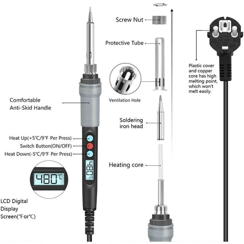SI-926, Digital Electric Soldering Iron, 90W, Adjustable Temperature with LCD Display