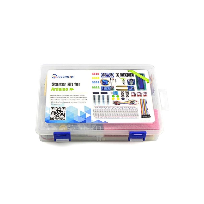 Elecrow Starter Kit for Arduino – 33 Modules, 5 Sensors, LCD Display, 24 Courses & 4 Project Examples