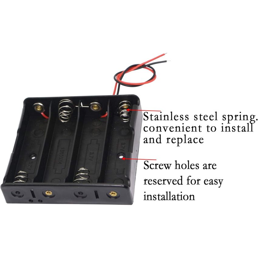 18650 4-Slot Battery Holder with Leads - 3.7V