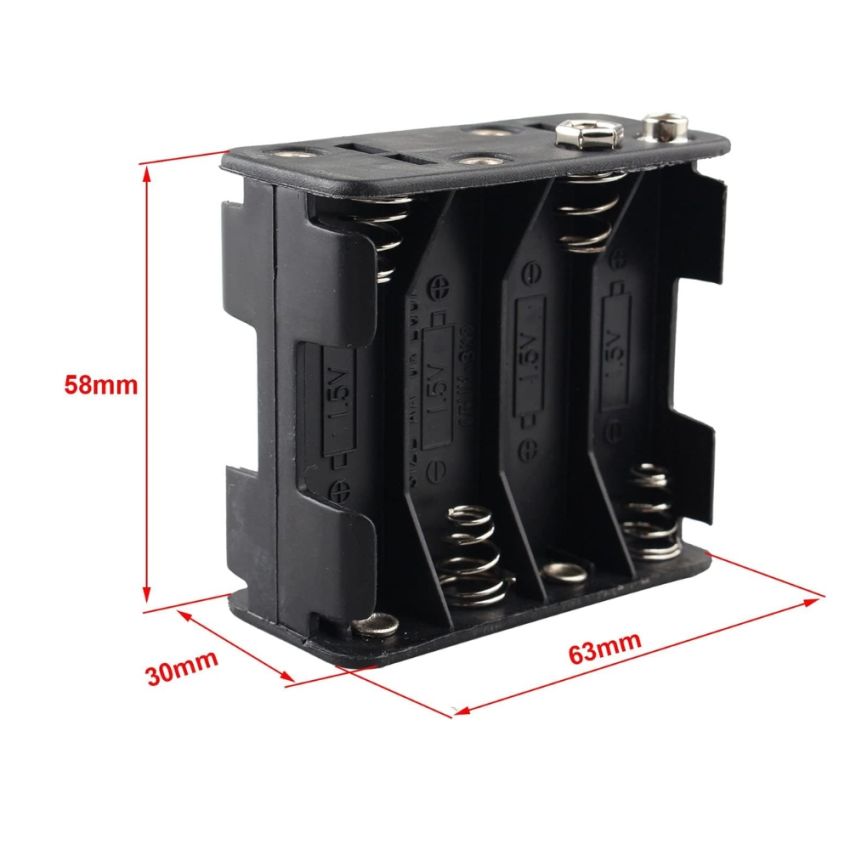 8-Way AA Battery Holder (Box Type), Wired Connection for 1.5V Batteries