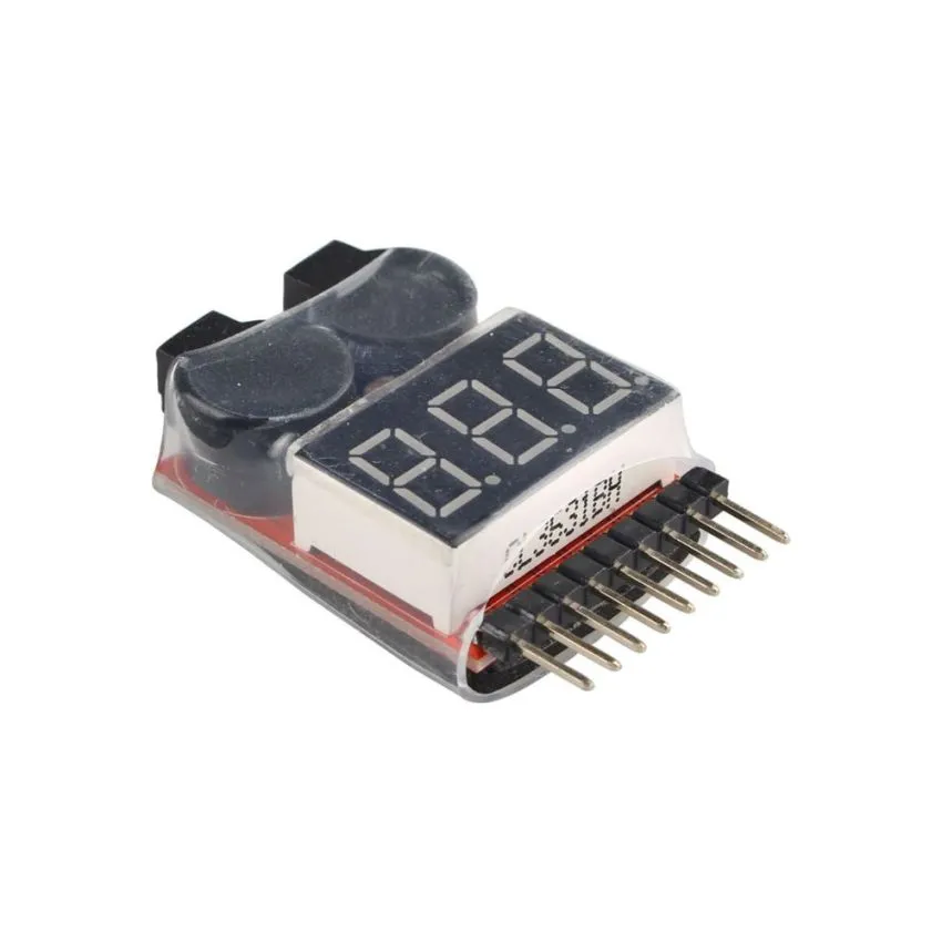 1-8S Lipo/Li-ion/Fe Battery Voltage Tester, 2-in-1 Low Voltage Buzzer Alarm