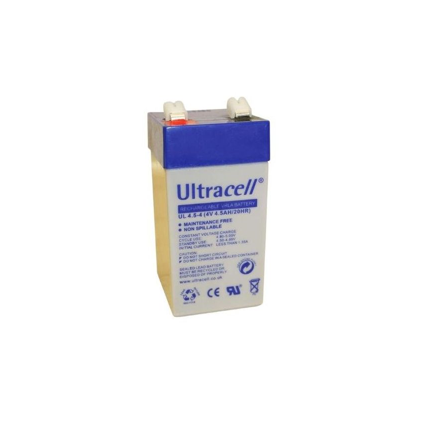 Ultracell UL4.5-4 Rechargeable Lead-Acid Battery, 4V 4.5Ah, Sealed VRLA AGM – 20HR Discharge Rate