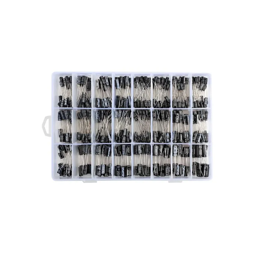 Pepisky 500pcs 24 Values Aluminum Electrolytic Capacitor Assorted Kit 10V/16V/25V/50V - 0.1uF to 1000uF with Plastic Storage Case