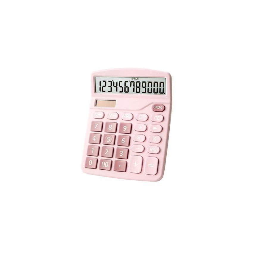 Large Button Desktop Calculator, Dual-Powered, Pink, LCD Display,12-Digit