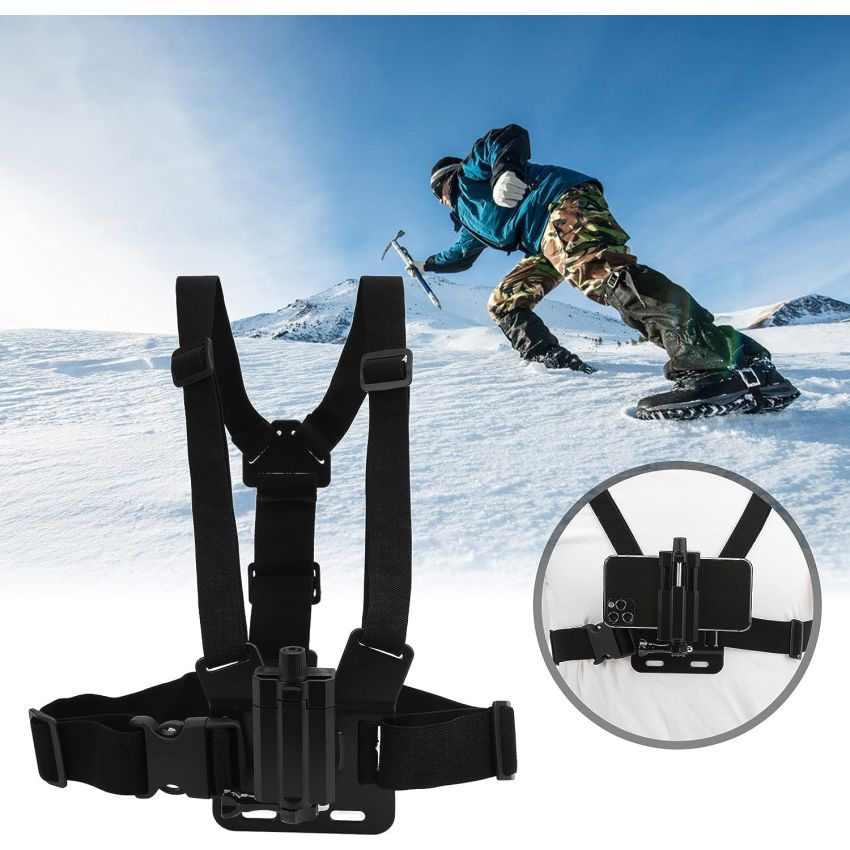 Adjustable Chest Harness Mount for Action Cameras with Smartphone Holder