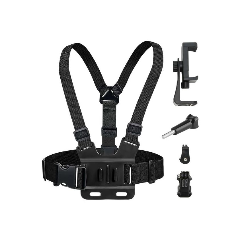 Adjustable Chest Harness Mount for Action Cameras with Smartphone Holder