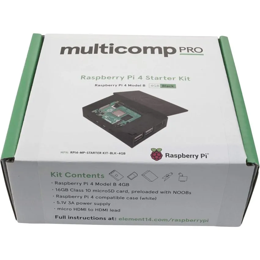 Multicomp Starter Kit 4GB Black For Raspberry Pi 4