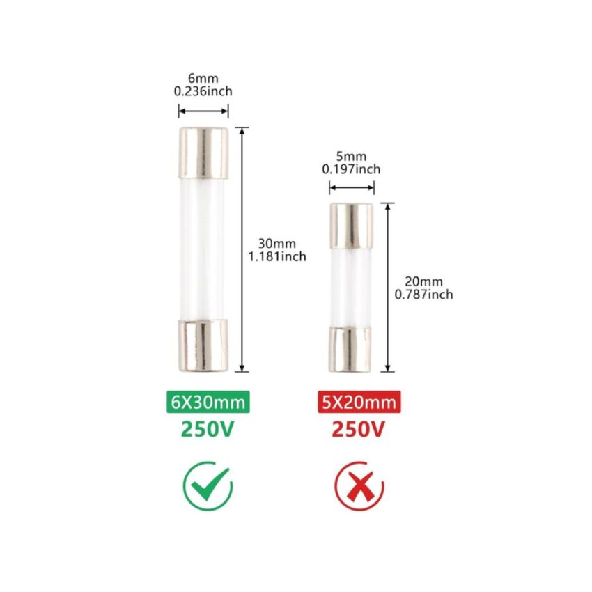 Glass Cartridge Fuse for Overcurrent Protection,1A 6 x 30mm