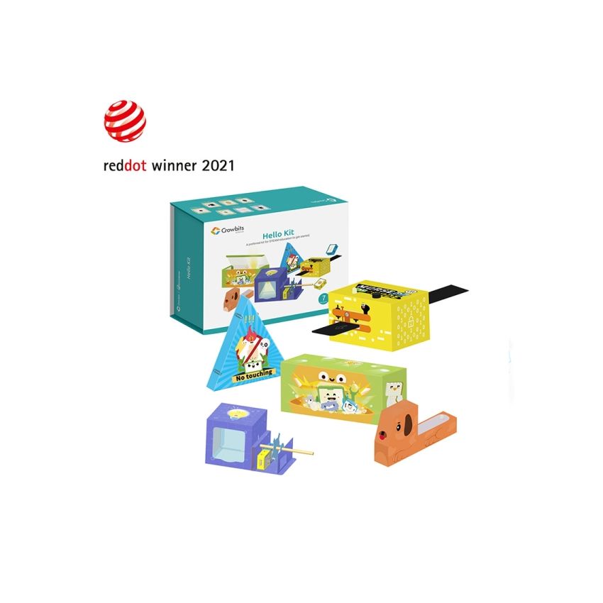 Crowbits-Hello Kit – 7 Modules, 5 Cardboard Projects, LEGO-Compatible, No Programming Required