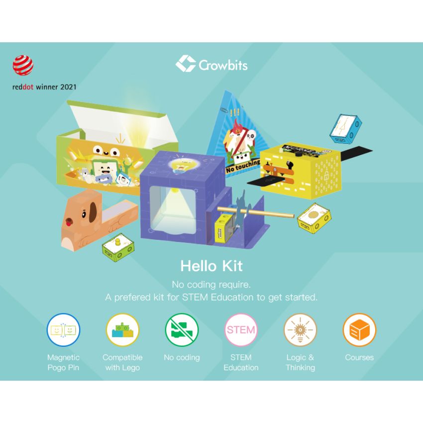 Crowbits-Hello Kit – 7 Modules, 5 Cardboard Projects, LEGO-Compatible, No Programming Required